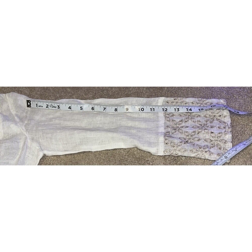 NWT Marilu` (Small) Linen Top Sheer Italy White Embroidered Slit Tunic Button - Picture 13 of 14